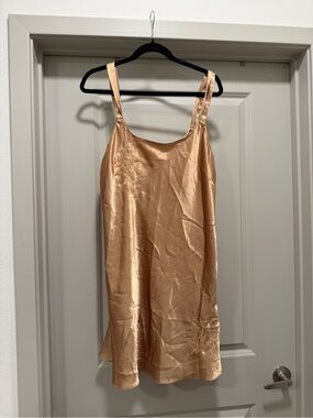Vintage Silky Satin Slip Dress in Champagne - inner most